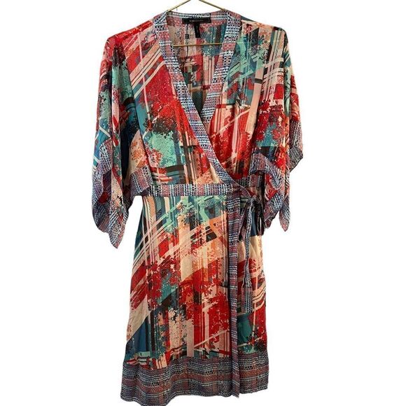 BCBGmaxazria Krystie Poppy Comb Silk Boho Wrap Dress Size Small - Picture 1 of 10